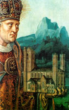 Bischof Severin mit dem Modell der Kirche, Anton Woensam, 1530(Ausschnitt).