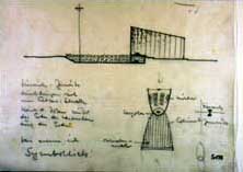 Bleistiftskizze; Schnitt, Grundriss v. Kirche, Krypta und Columbarium - AEK, Nachlass Schwarz PK 86/0 